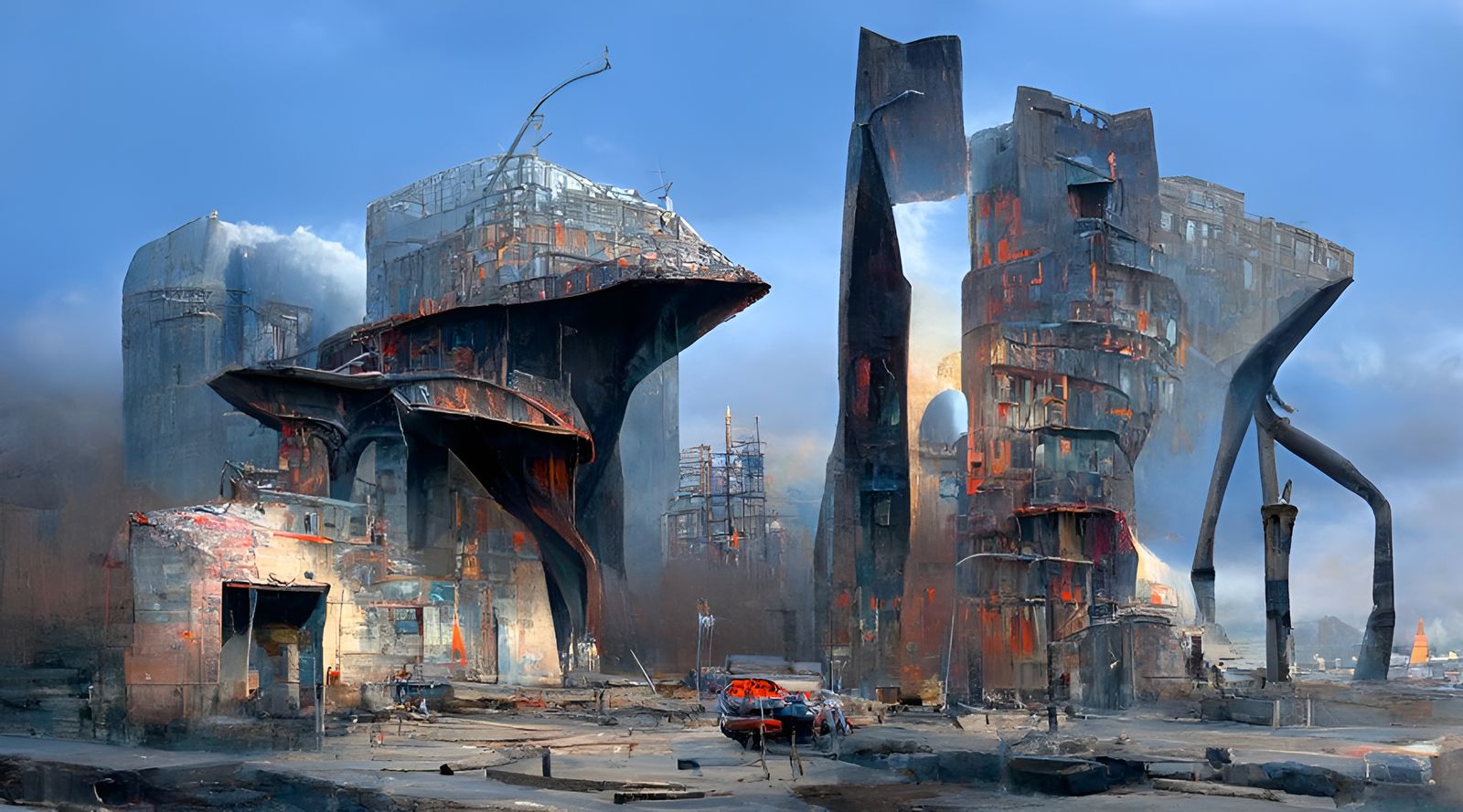 High Tech Ruins Eroding Under Cerulean Sky