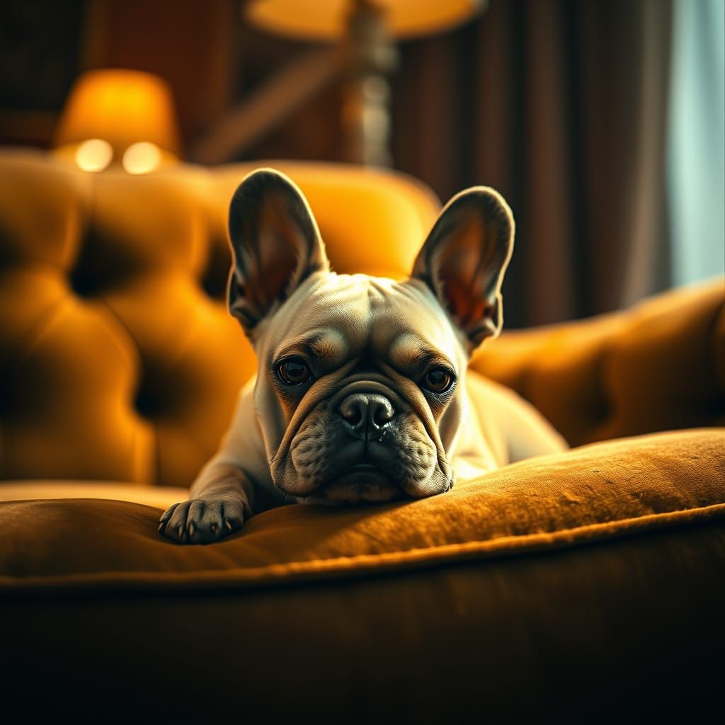 Ethereal French Bulldog Portrait in Warm Cinematic Lighting