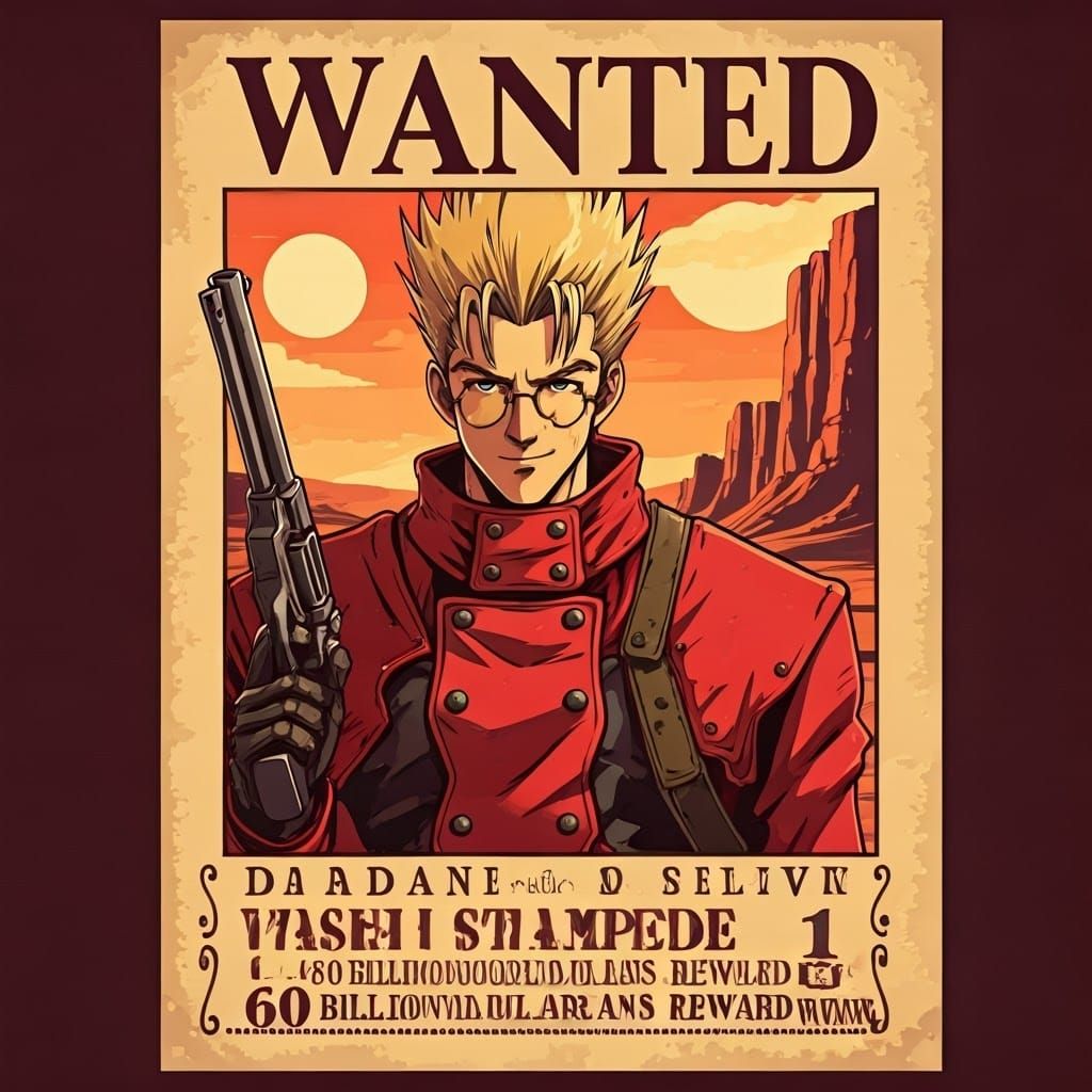 Retro Anime Wanted Poster: Vash the Stampede