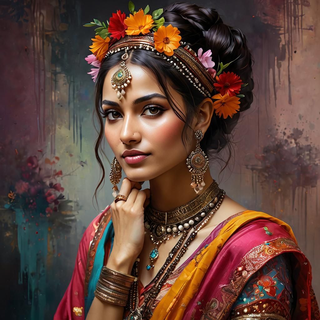 Vibrant Indian Woman Portrait in Fine Art Style
