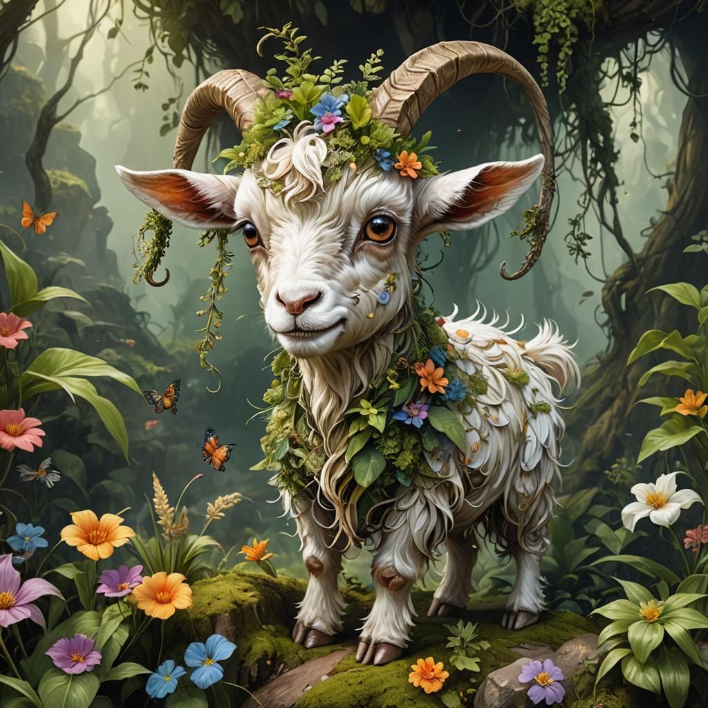 Chibi Straw Goat in Enchanted Forest