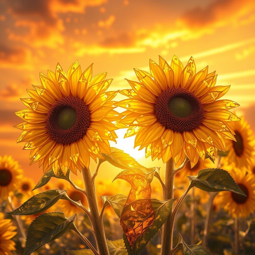 Majestic Sunflowers in Burnt Orange Sunset