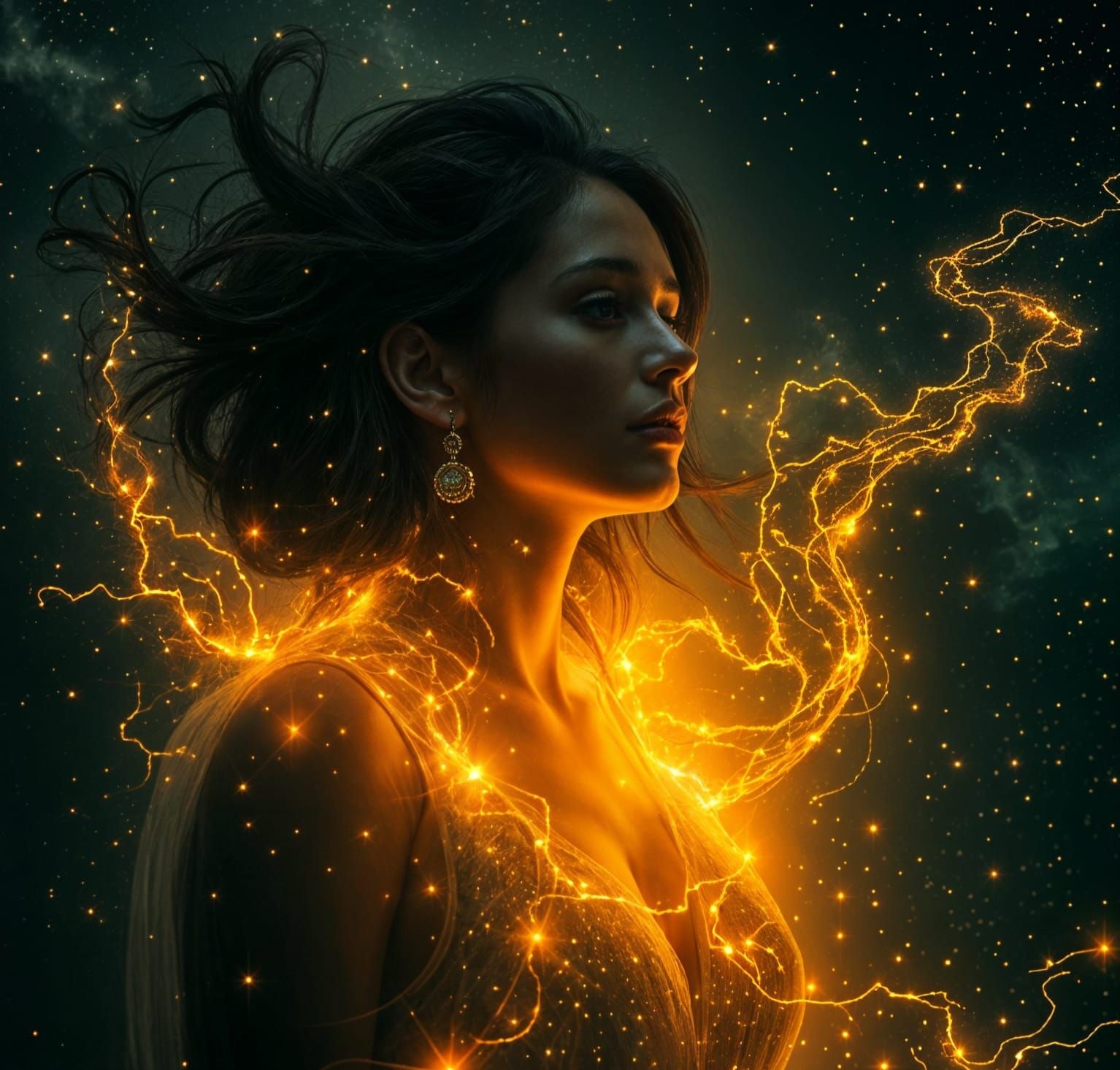 Ethereal Goddess Radiates Golden Aura