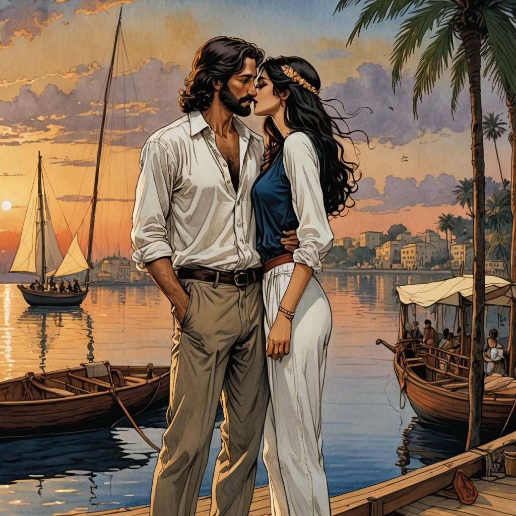 Romantic Nile Kiss in Bande Dessinés Style