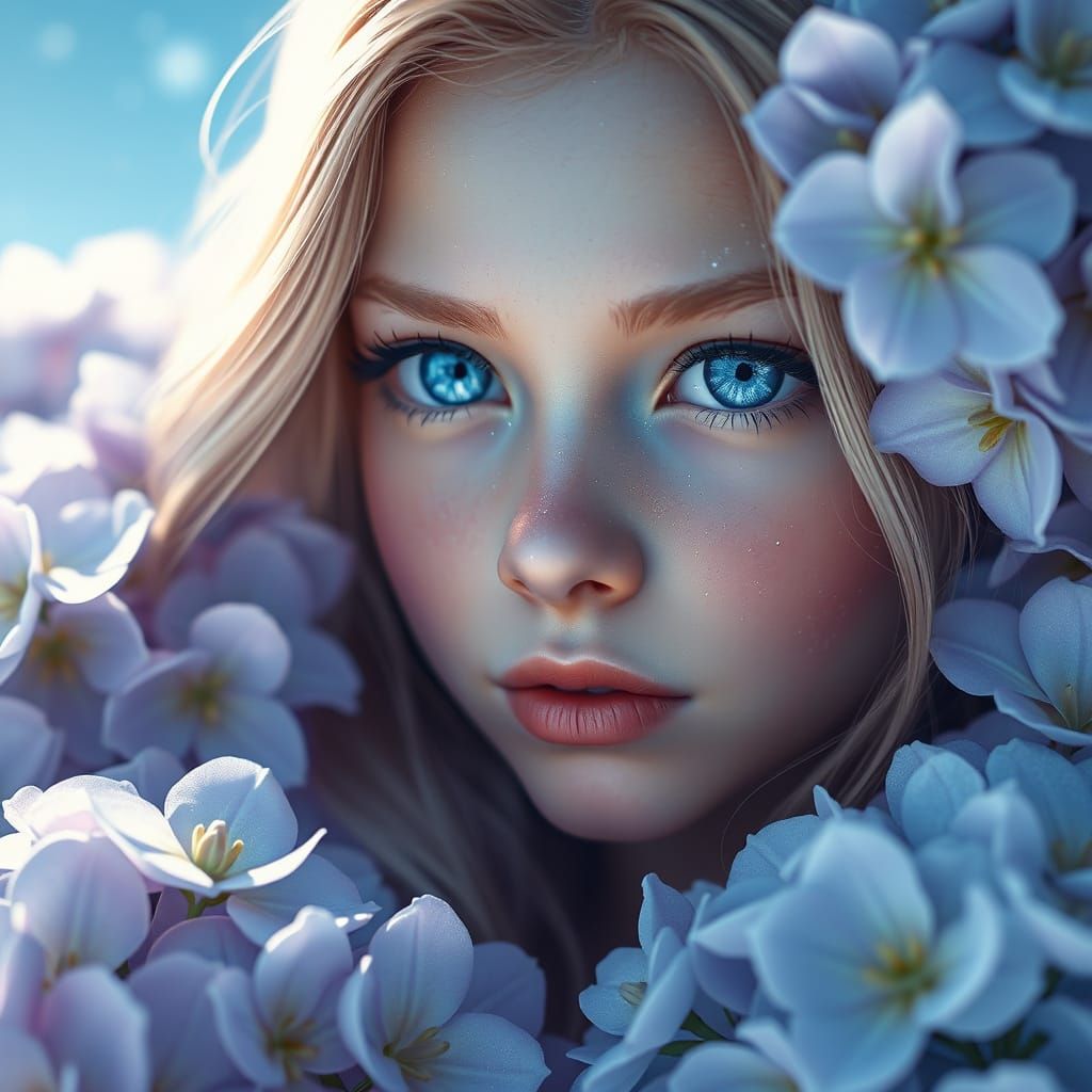 fantasy portrait of a magical girl with shimmering blue eyes...