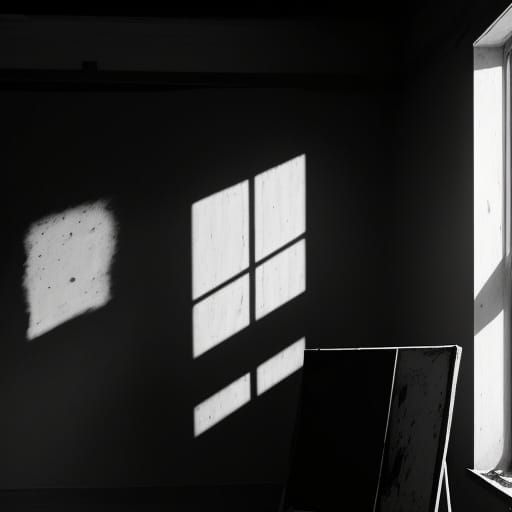 Moody Oil Painting Studio in High-Contrast Black and White