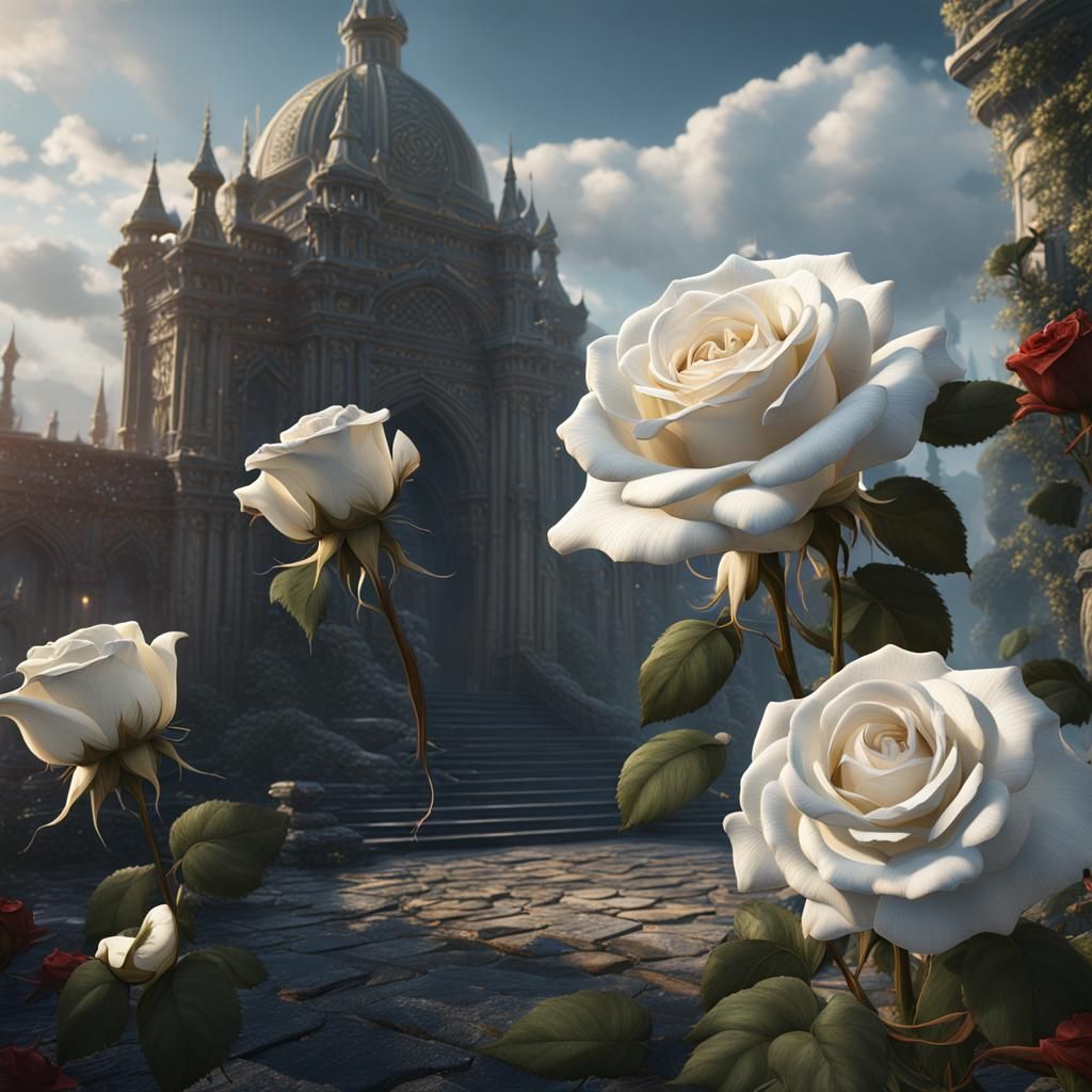 Detailed Matte Painting of a White Rose