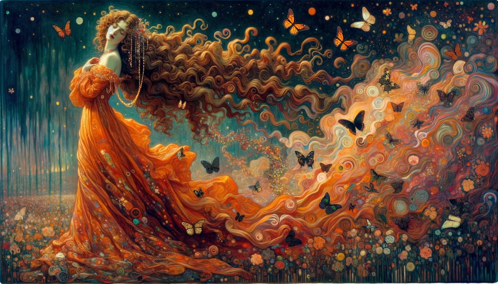 Mysterious Woman Embodied by Blooming Nature