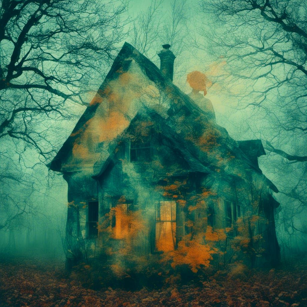 Mysterious Double Exposure Portrait in Expressionist Style