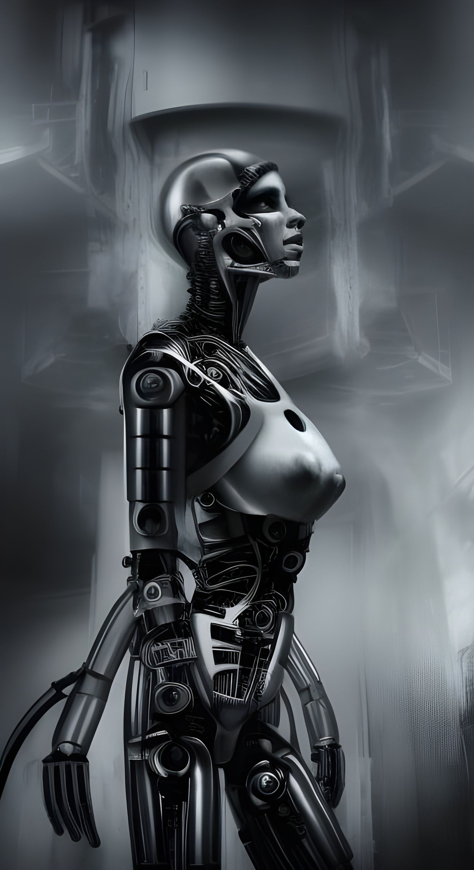 Film Noir Cyborgs in Dystopian Cityscape