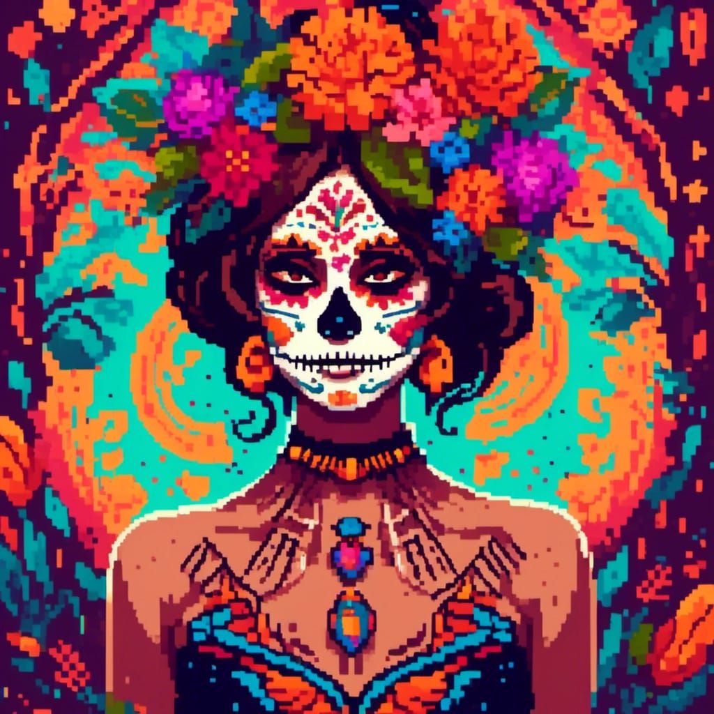 Woman with Colorful Día de los Muertos Face Paint