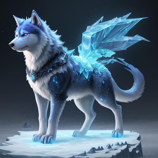 Fire and Ice Husky Hybrid in Mystical Cave
