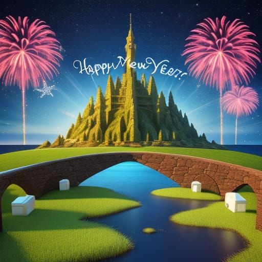 Joyful New Year Landscape in Vibrant 3D Style