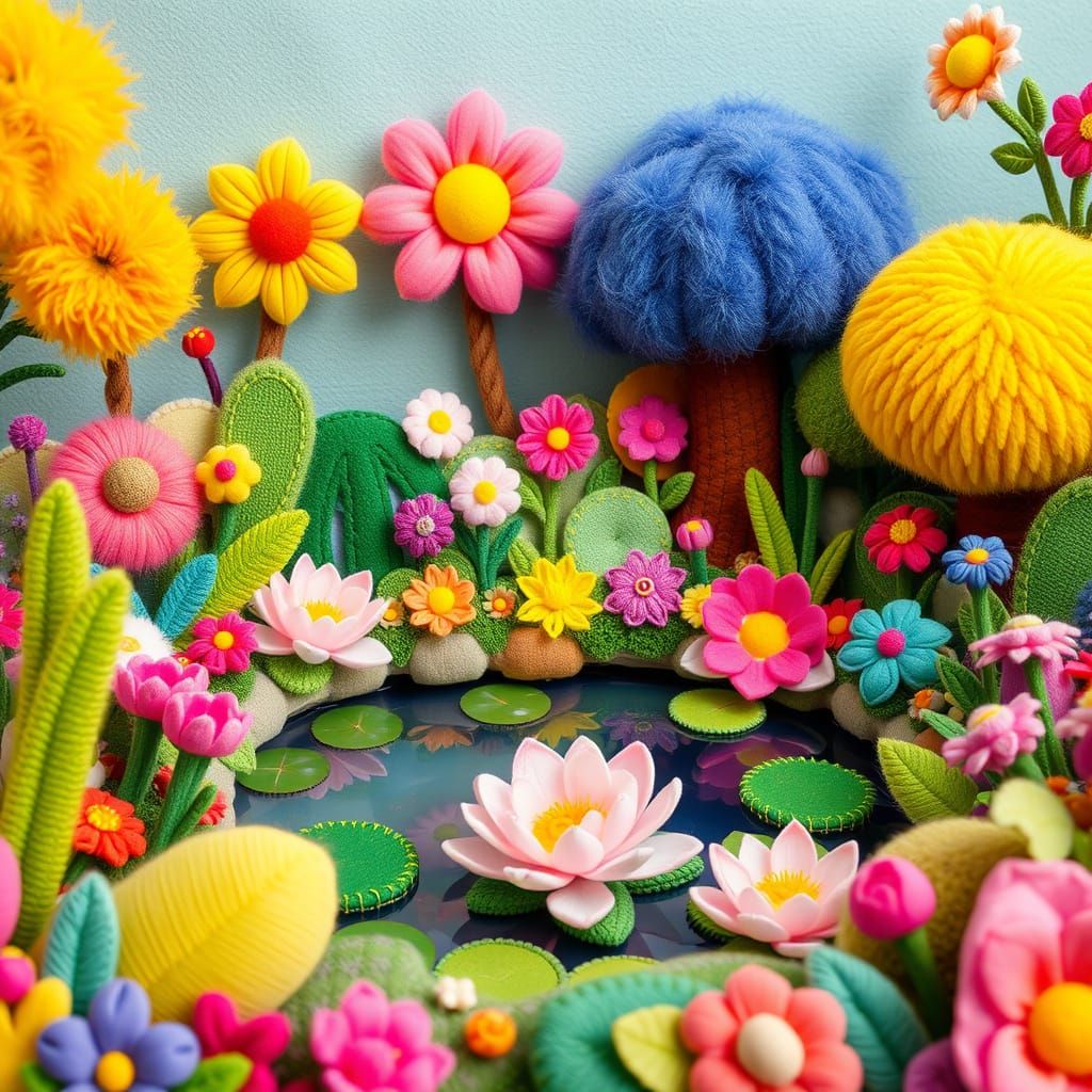 Vibrant Whimsical Plushie Garden Scene