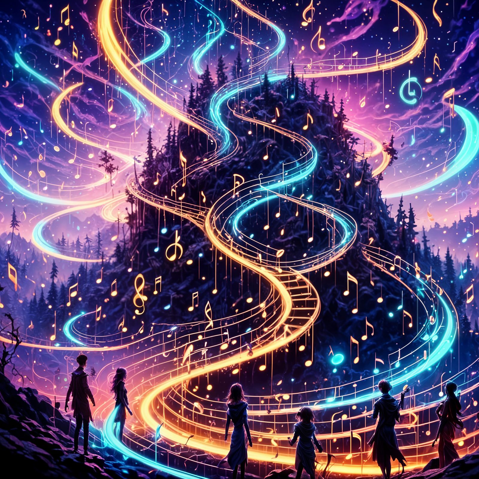 Bioluminescent Musical Notes in Cybernetic Style