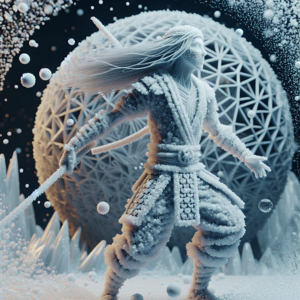 Curvy Ice Ninja Woman in Snowy Bikini