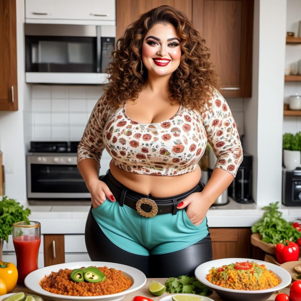 Curvy Woman Cooking a Mexican Feast
