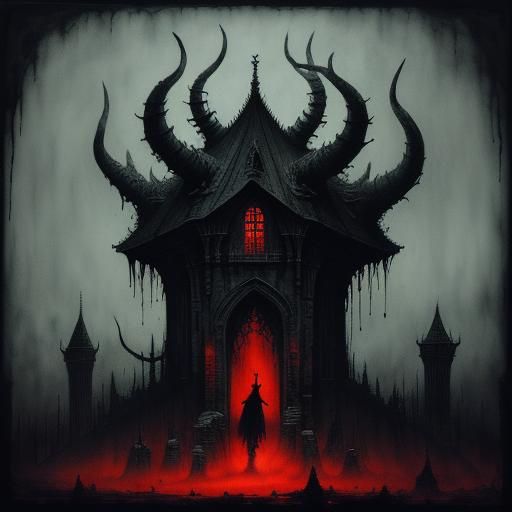 Inkwell Demon Pouring Ink, Dark Fantasy Illustration