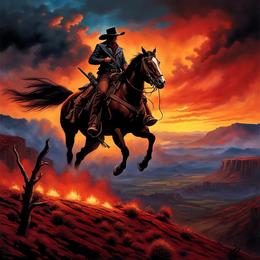 Cowboy and Ghost Riders in a Valley