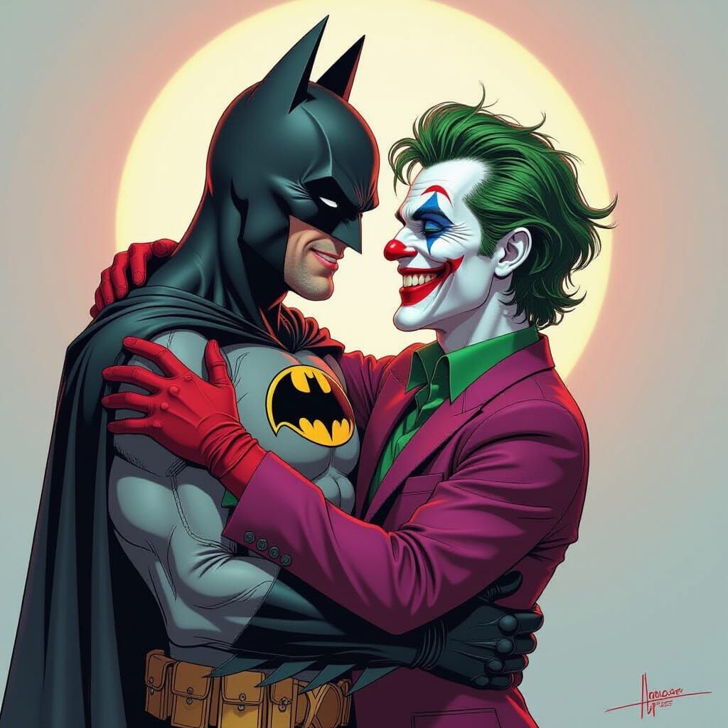 Batman and Joker Slow Dance in Splash Art Style