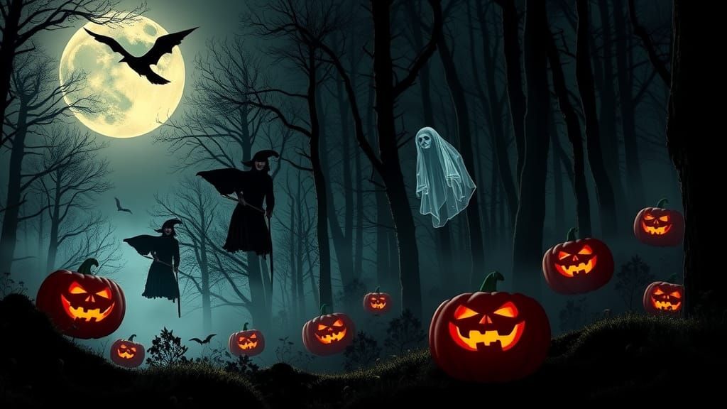 Eerie Halloween Night in Mystical Forest