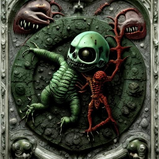 <lora:Rococo-Horrorcore II:1.0>
 filigree;
<Creature:1.5>
 c...