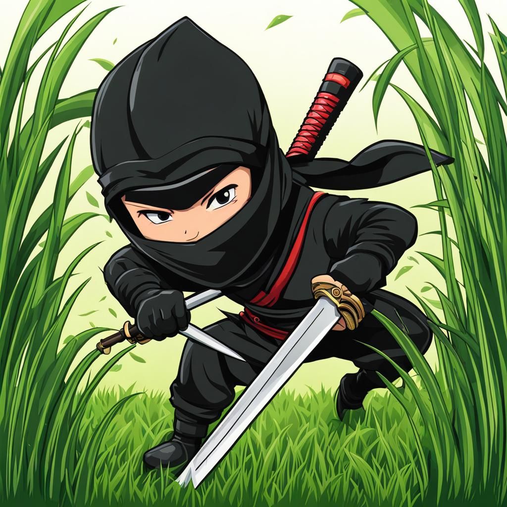 Ninja Cutting Grass with Sword