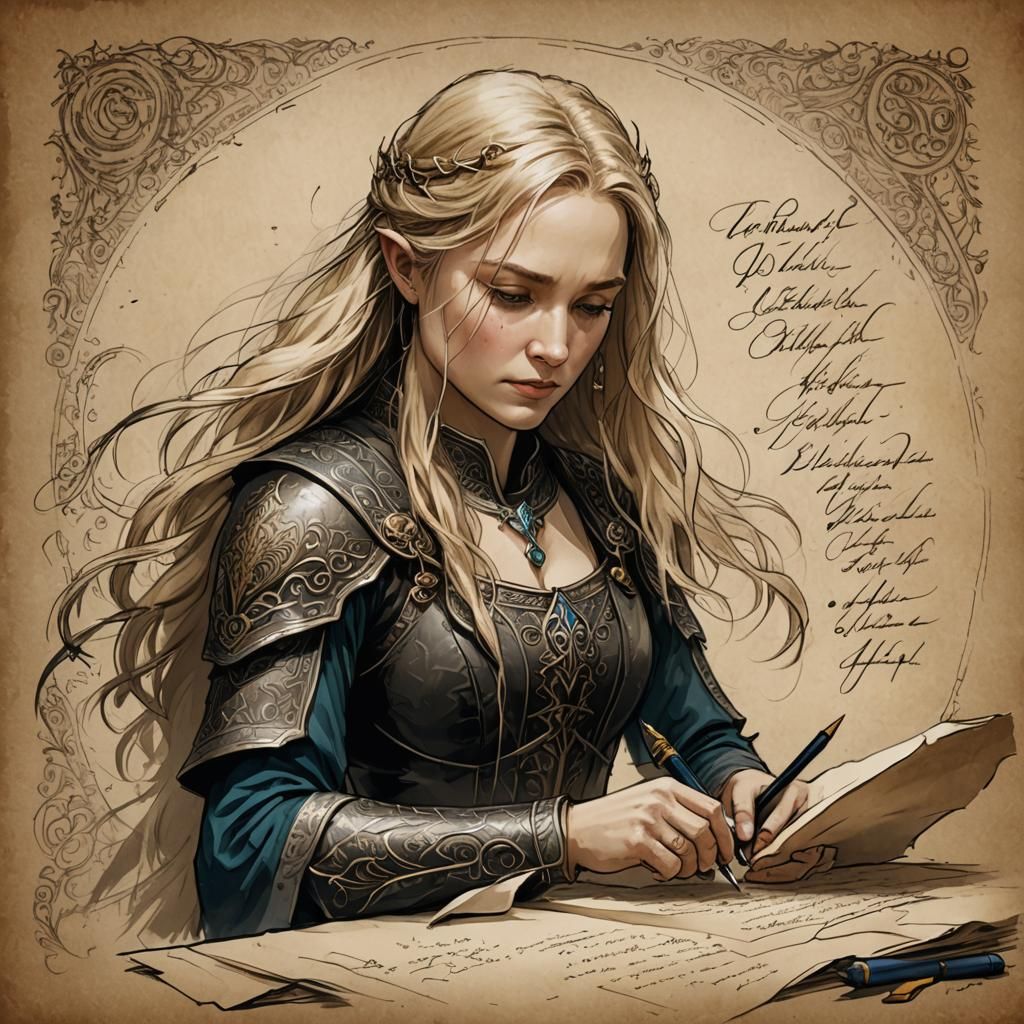 Eowyn Writes 'Beautiful' in Ink Sketch Style