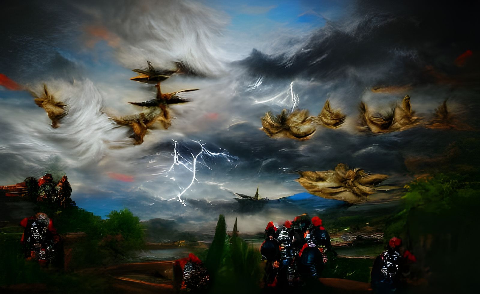 Renaissance Painting of Angels in a Thunderstorm