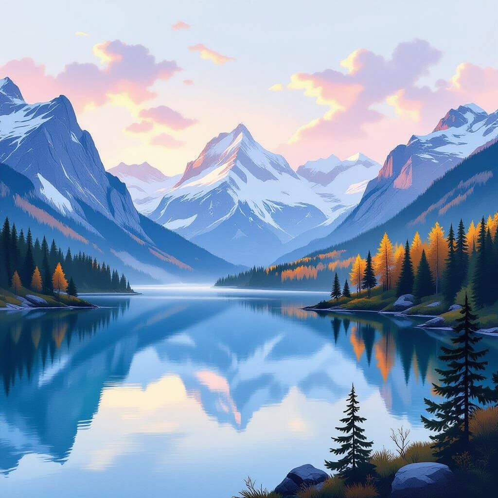 Alpine Valley with Emerald Lake: Landscape Art