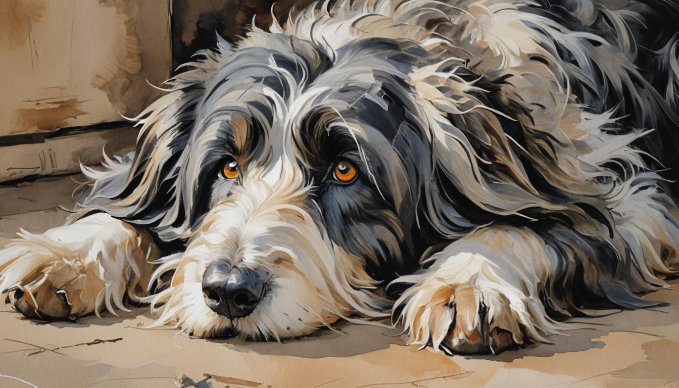 Impressionist Collie Portrait in Quentin Blake Style