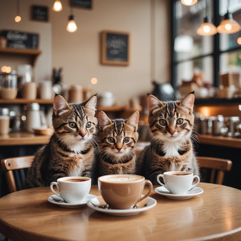 Kitties Sip Coffee: A Cozy Coffee Shop Photo