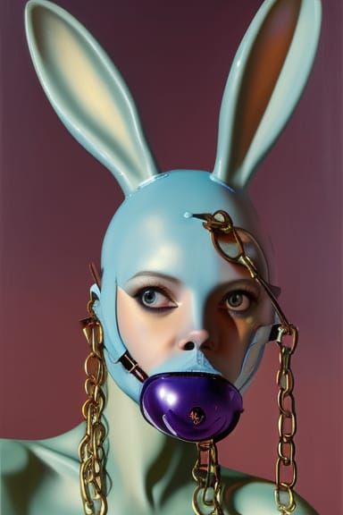 Girl in Latex Mask: Street Art Oil Painting