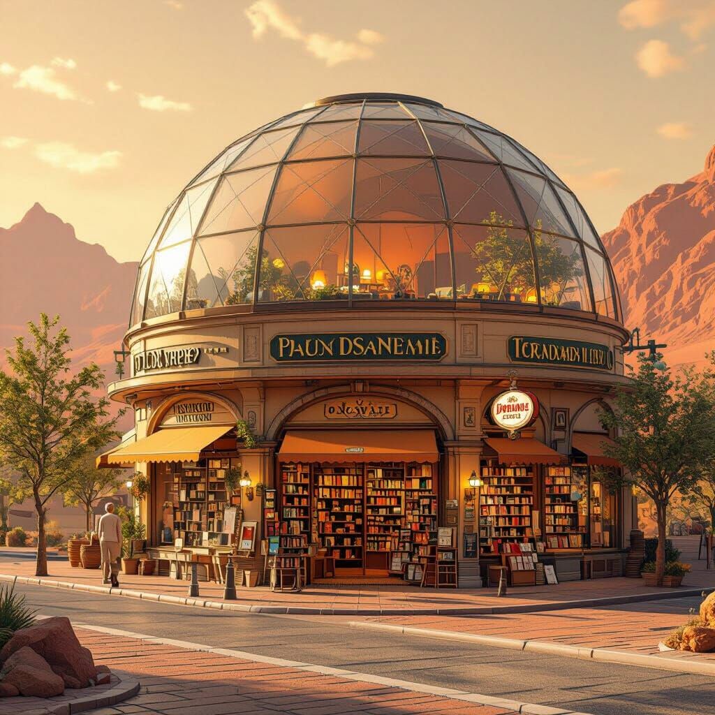 Cozy Martian Bookstore Under a Dome