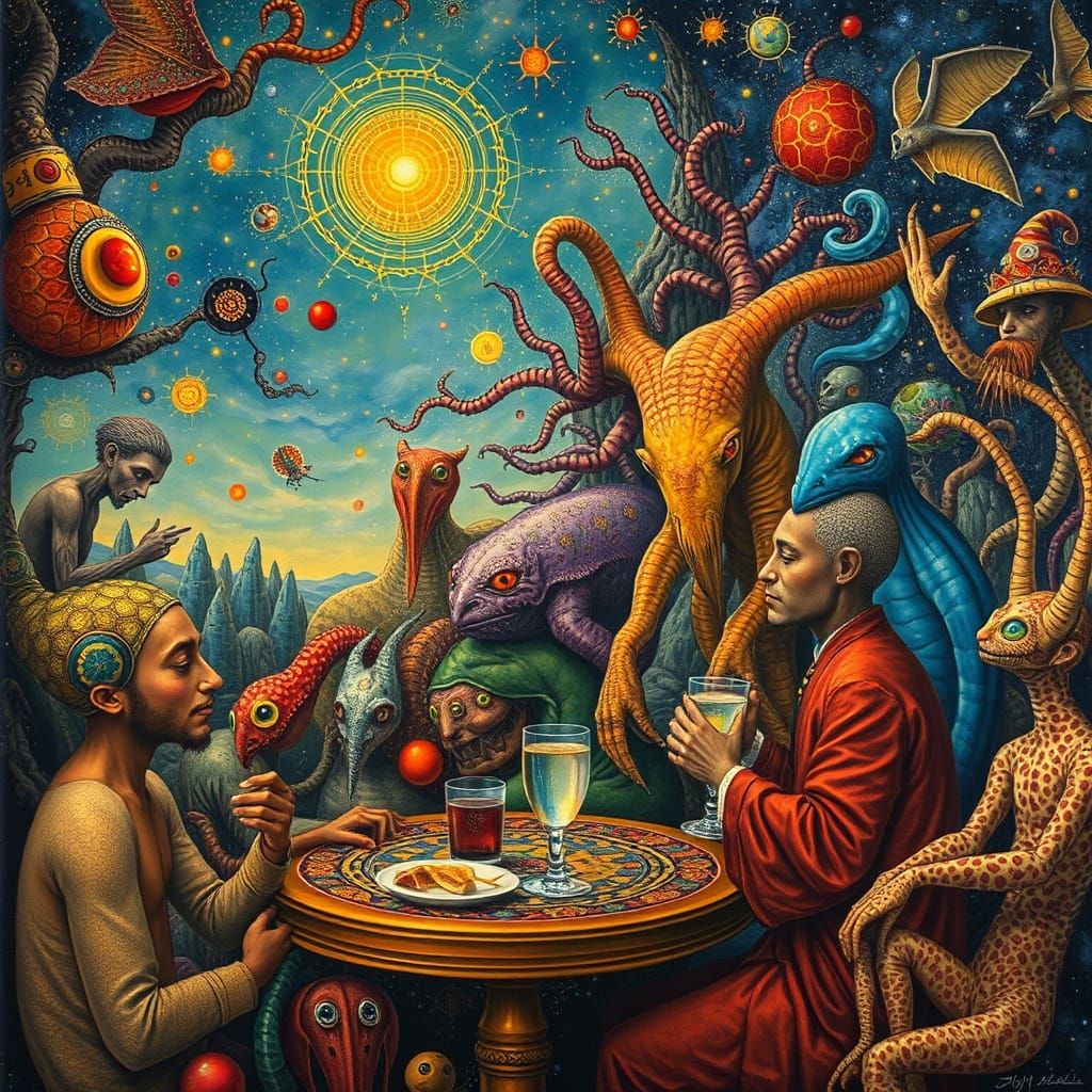 Psychedelic Utopia with Space Creatures, in Surreal Style