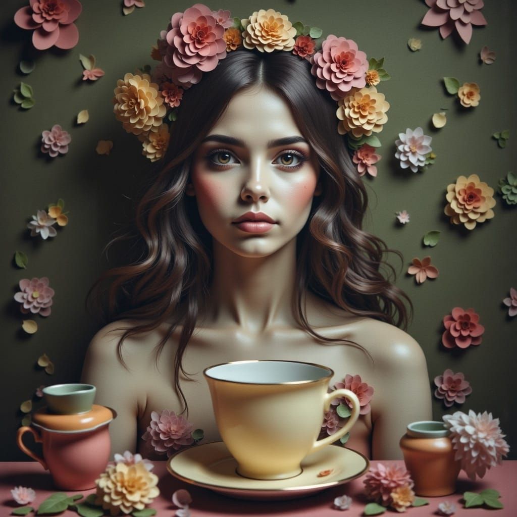 Macabre Tea Party in Paper Mosaic Style