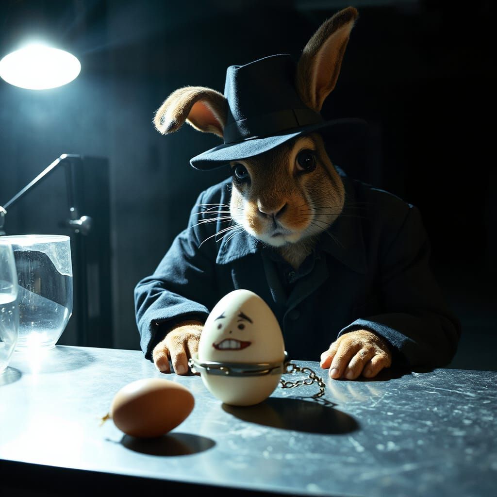 Rabbit Policeman Confronts Cheeky Egg in Dark, Gritty Interr...