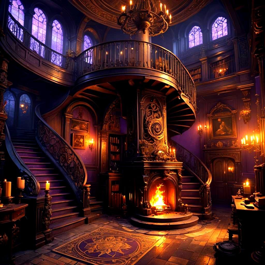 Detailed Old Study with Fireplace, in Dark Fantasy Style