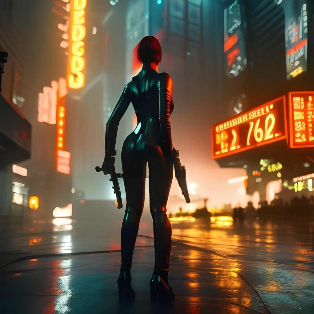 Futuristic Woman in Cyberpunk City, Detailed Fantasy Art