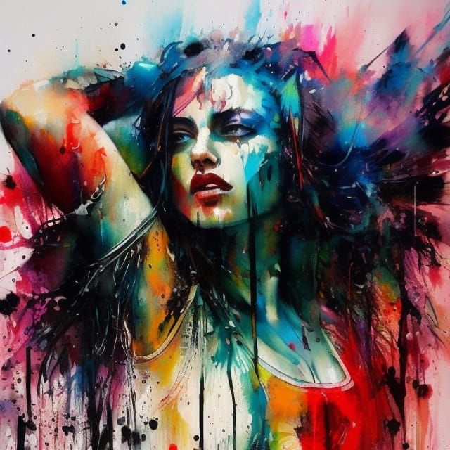 Dynamic Warrior Woman in Splash Art Style