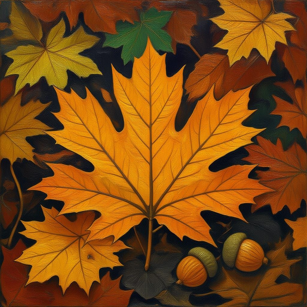 Autumn Oak Leaf With World Map Design and Acorns