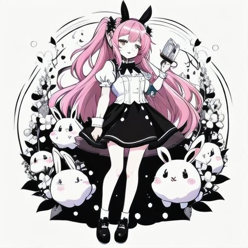 Chibi Bunny Coloring Page Line Art