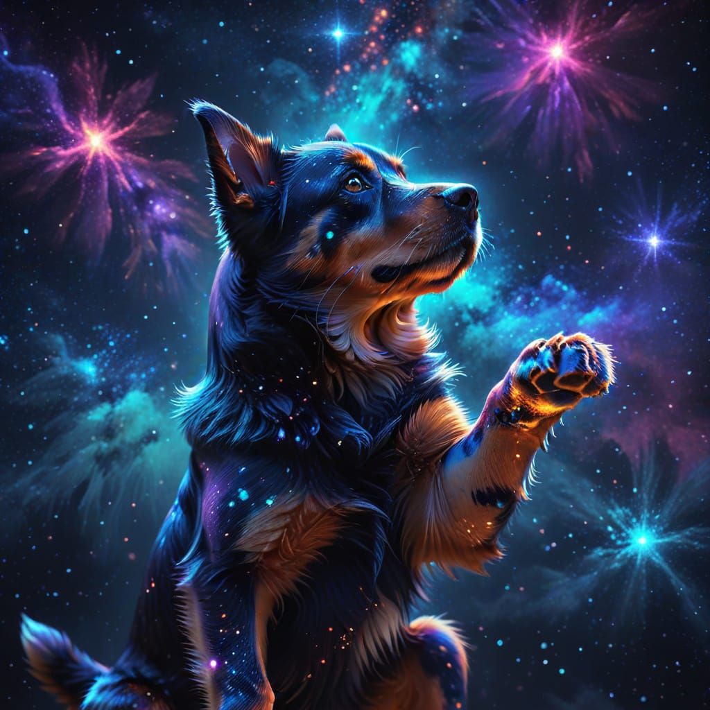 Dog in Starry Sky: Cosmic Digital Art