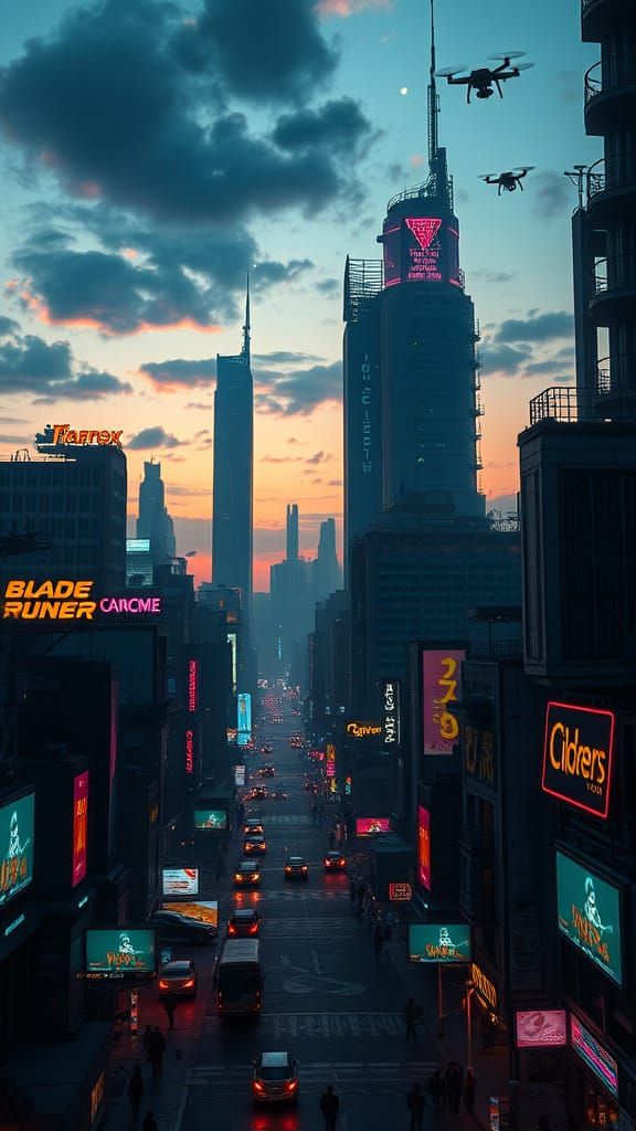Cyberpunk Cityscape at Dusk