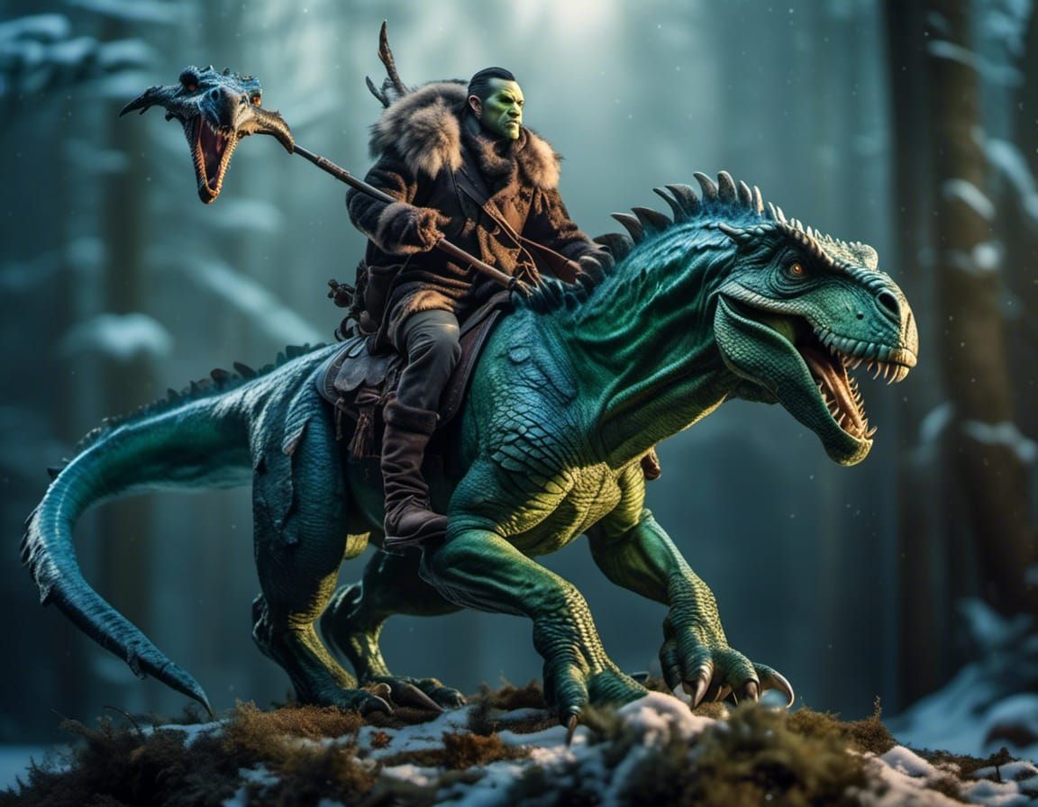 Orc Rider on Velociraptor with Dragon Features