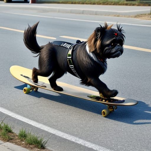 Brussels Griffon Dog Riding a Skateboard