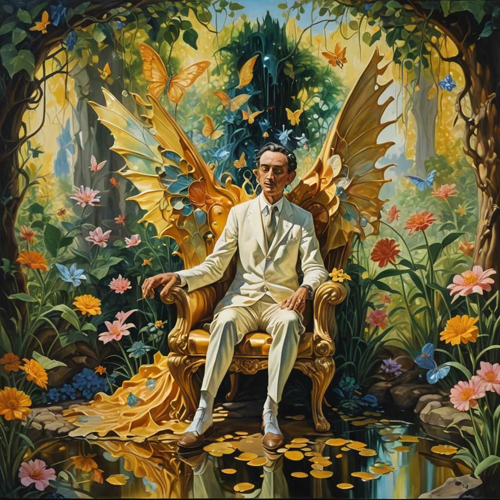 Fae on Melting Throne in Surreal Garden