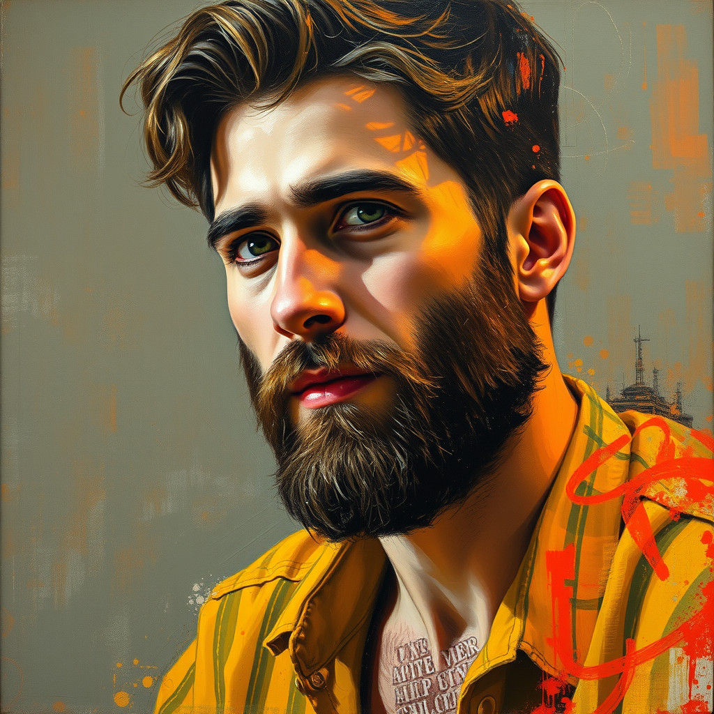 Handsome Bearded DJ: Oil Painting in Lyrical Abstraction