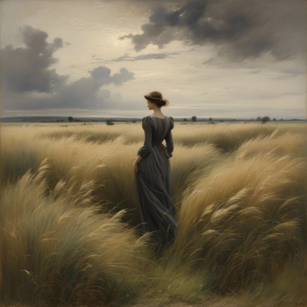 Graphite Sketch: Solitary Figure in Overgrown Field