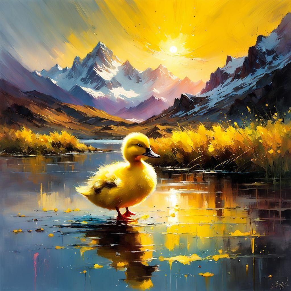 Duckling Silhouetted at Sunset